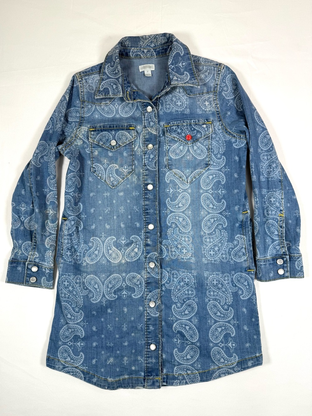 GYMBOREE Girls Paisley Denim Shirt Dress 7 Western Cowgirl Bandana Rodeo Boho